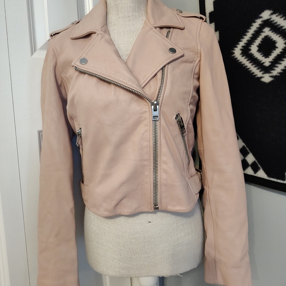 🩷EUC Lucky Brand Core Genuine Leather Moto Full Zip Jacket, Blush Pink, Small - Picture 4 of 16